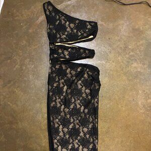 NBD‎ One-Shoulder Black Lace Midi Dress - Women's XS